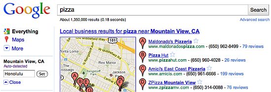 Screen Shot of Google SERP - Pizza Search