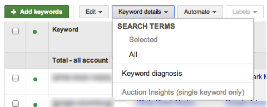 AdWords search terms report